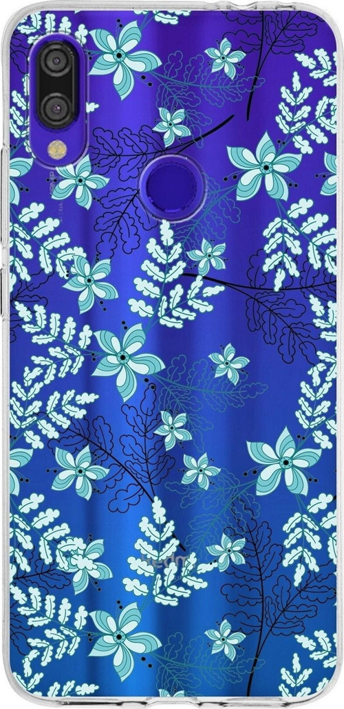 Xiaomi Redmi Note 7 Pro Uyumlu Kapak Floral Su Yeşili Tasarımlı Şeffaf Silikon Kılıf