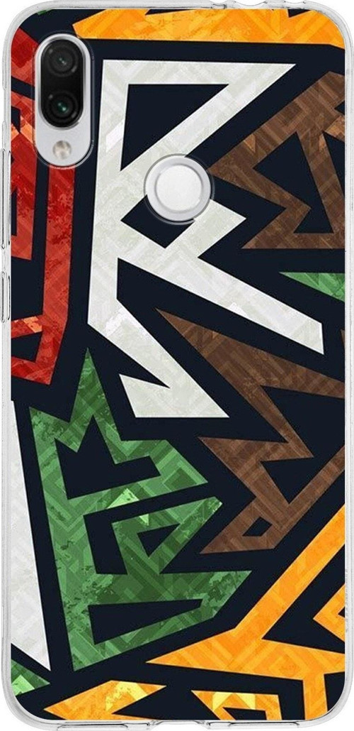 Xiaomi Redmi Note 7 Uyumlu Kapak Soyut Grafiti Tasarımlı Şeffaf Silikon Kılıf