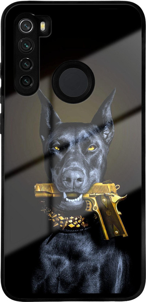 Xiaomi Redmi Note 8 İle Uyumlu Silikon Arkası Cam Kapak Doberman Tasarımlı Cam Kılıf