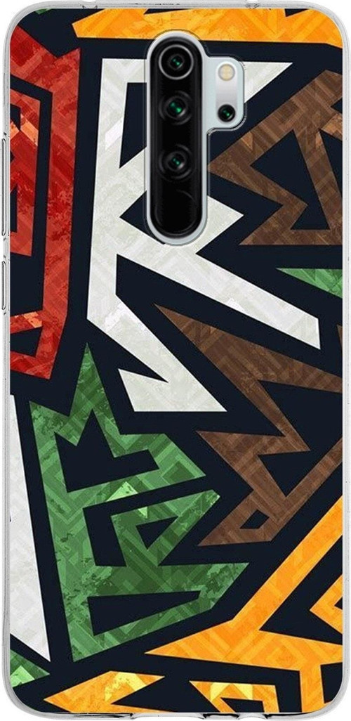 Xiaomi Redmi Note 8 Pro Uyumlu Kapak Soyut Grafiti Tasarımlı Şeffaf Silikon Kılıf