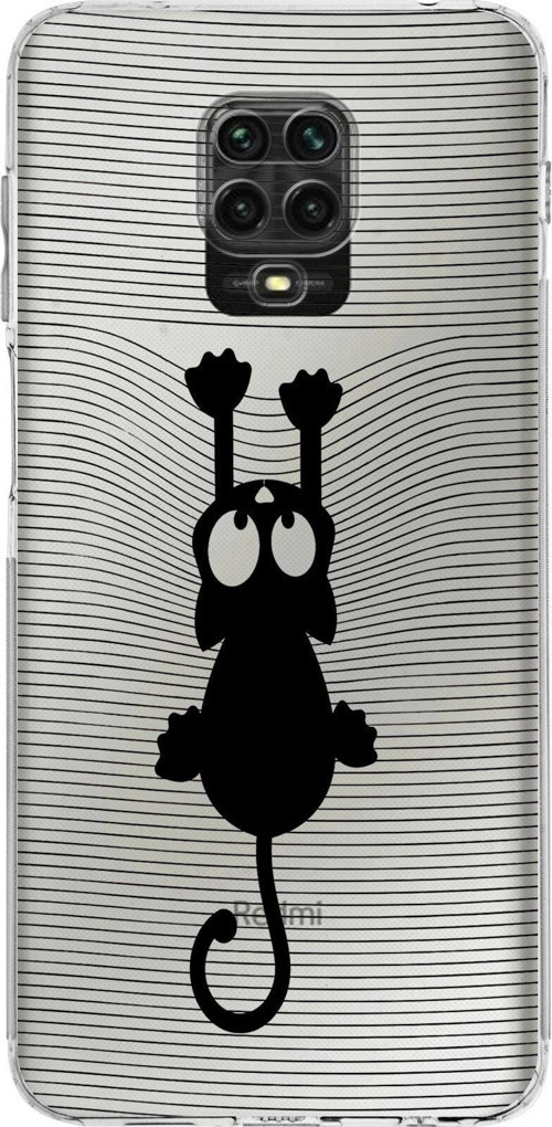 Xiaomi Redmi Note 9 Pro Kamera Korumalı Kapak Çizgi Kedi Tasarımlı Şeffaf Kılıf