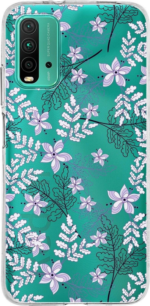 Xiaomi Redmi 9T Uyumlu Kapak Floral Lila Tasarımlı Şeffaf Silikon Kılıf