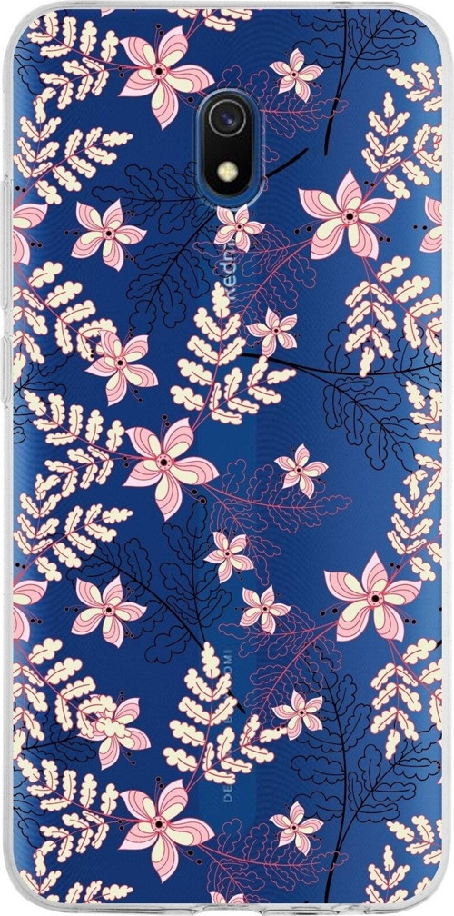 Xiaomi Redmi 8A Uyumlu Kapak Floral Kırmızı Tasarımlı Şeffaf Silikon Kılıf