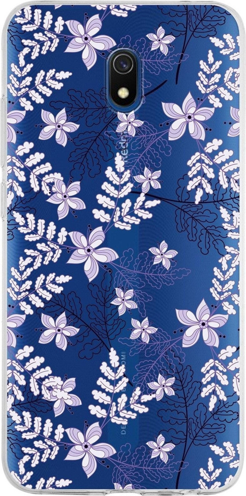 Xiaomi Redmi 8A Uyumlu Kapak Floral Lila Tasarımlı Şeffaf Silikon Kılıf