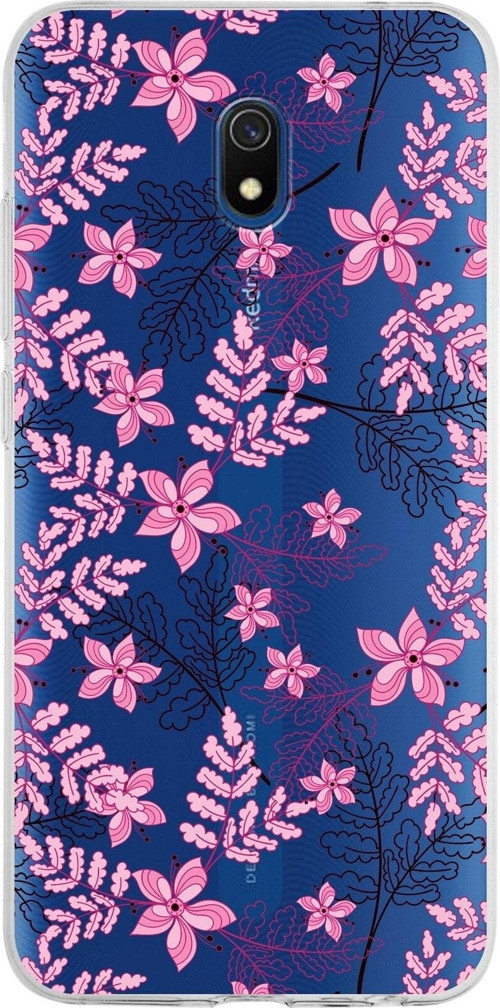 Xiaomi Redmi 8A Uyumlu Kapak Floral Pembe Tasarımlı Şeffaf Silikon Kılıf