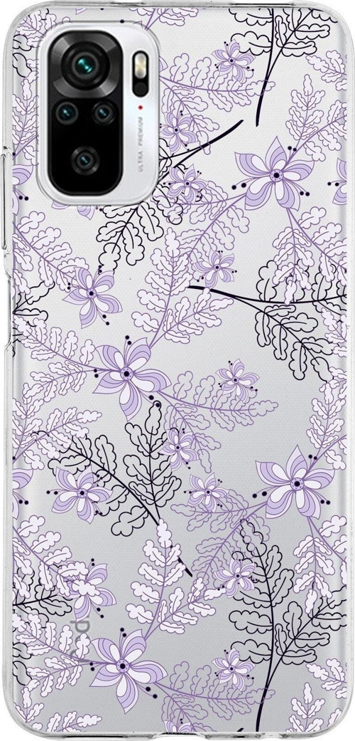 Xiaomi Redmi Note 10S Uyumlu Kapak Floral Lila Tasarımlı Şeffaf Silikon Kılıf