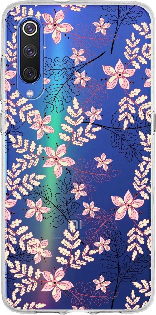Xiaomi Mi 9 Uyumlu Kapak Floral Kırmızı Tasarımlı Şeffaf Silikon Kılıf