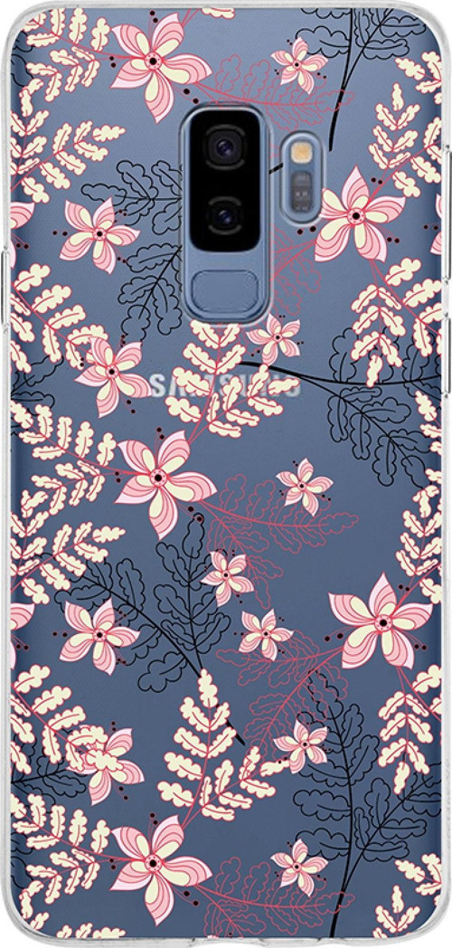 Samsung Galaxy S9 Plus Kapak Floral Kırmızı Tasarımlı Şeffaf Silikon Kılıf