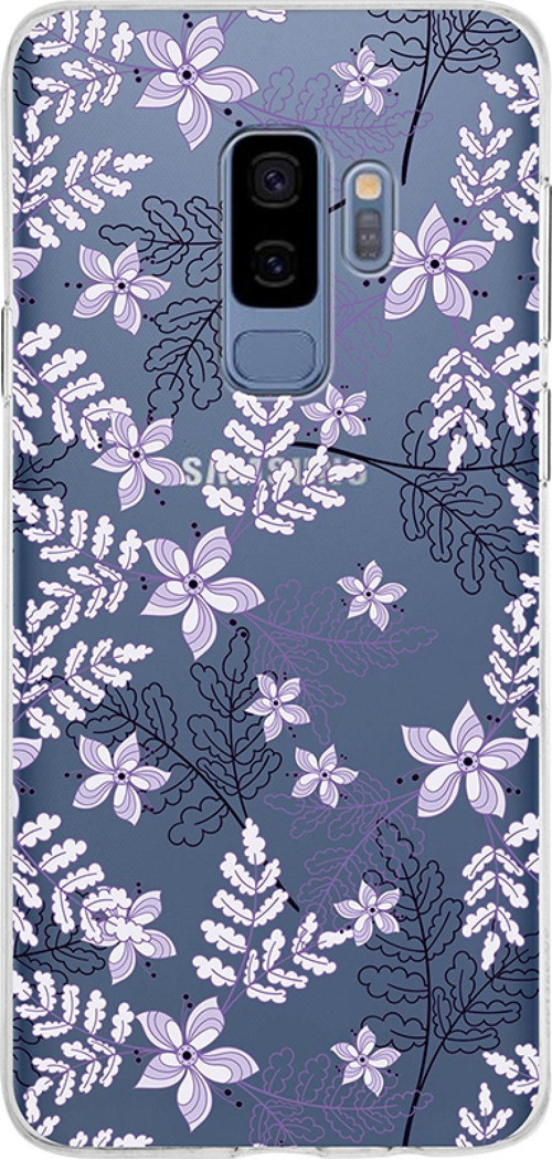 Samsung Galaxy S9 Plus Kapak Floral Lila Tasarımlı Şeffaf Silikon Kılıf