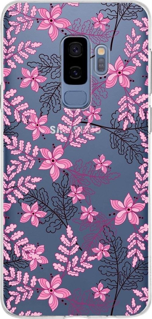 Samsung Galaxy S9 Plus Kapak Floral Pembe Tasarımlı Şeffaf Silikon Kılıf