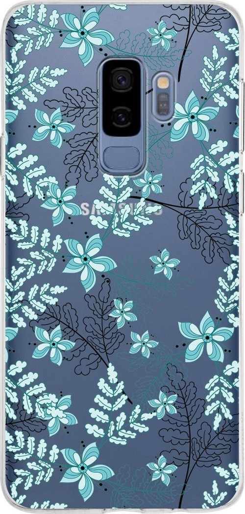 Samsung Galaxy S9 Plus Kapak Floral Su Yeşili Tasarımlı Şeffaf Silikon Kılıf