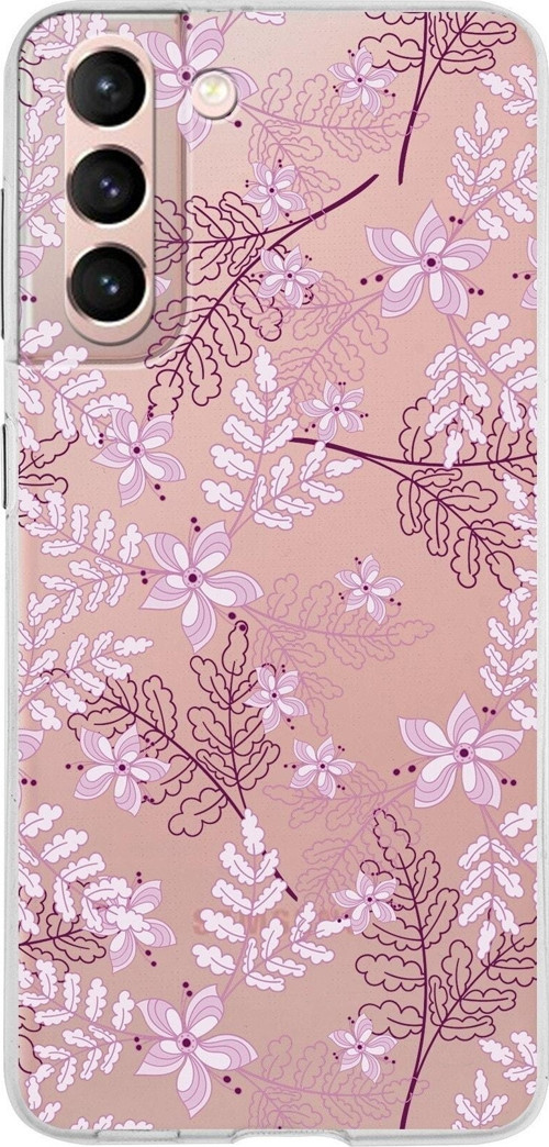 Samsung Galaxy S21 Kapak Floral Pudra Tasarımlı Şeffaf Silikon Kılıf
