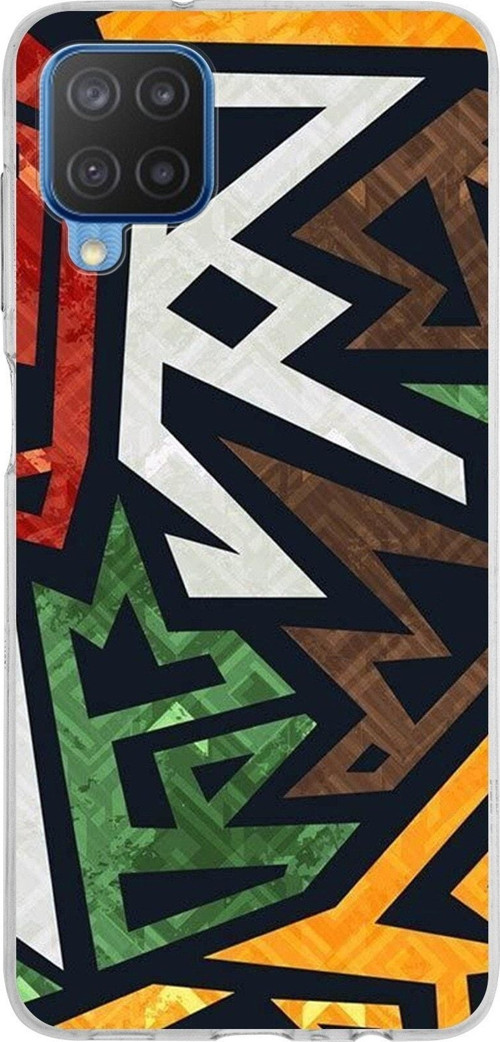 Samsung Galaxy M12 Kapak Soyut Grafiti Tasarımlı Şeffaf Silikon Kılıf