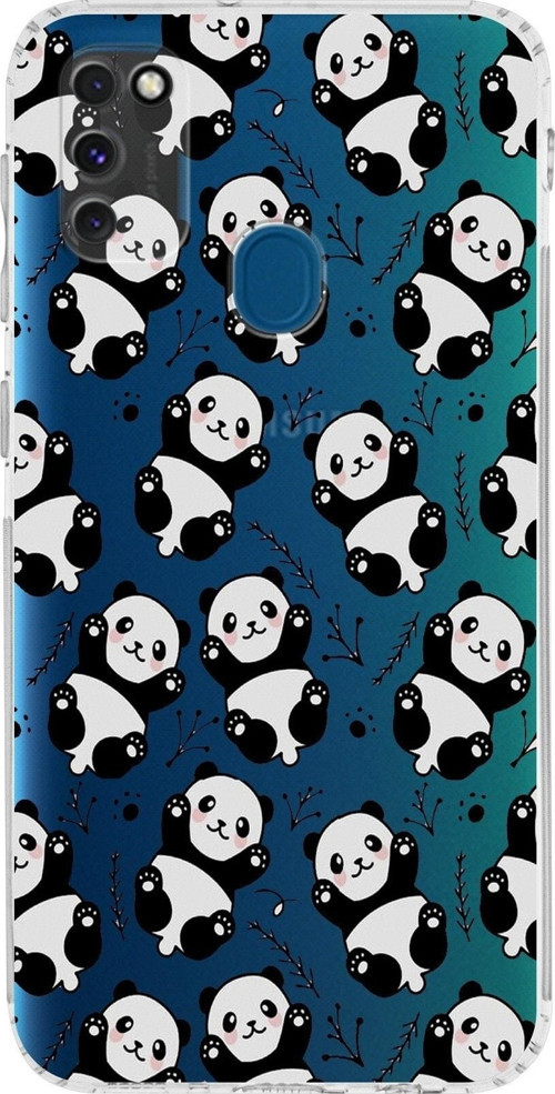 Samsung Galaxy M21 Kamera Korumalı Kapak Panda Tasarımlı Şeffaf Kılıf