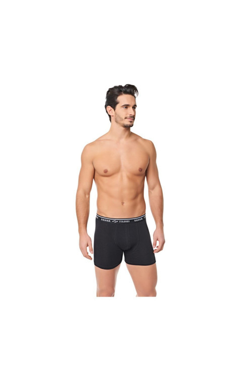 12 Adet Siyah Renk Elastan Boxer
