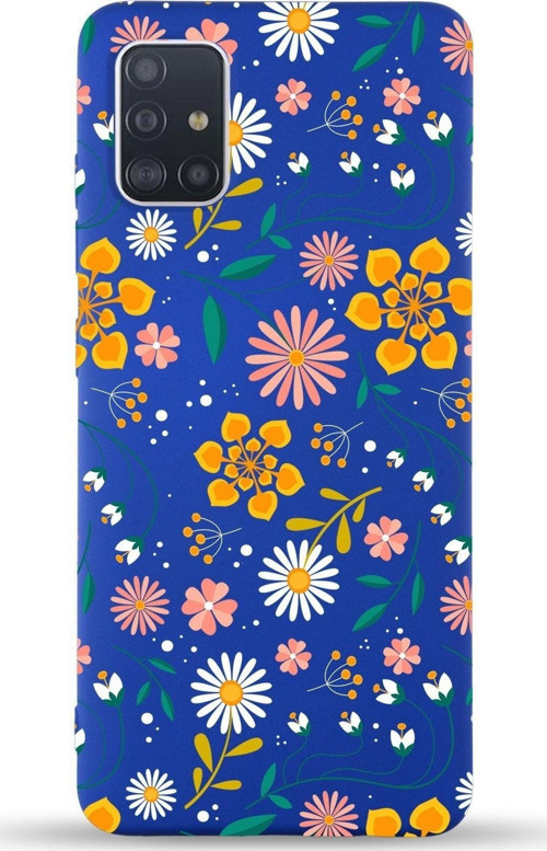 Samsung Galaxy M31S Uyumlu Lansman Kılıf Çiçek Tasarımlı Içi Kadife Kapak-Lacivert