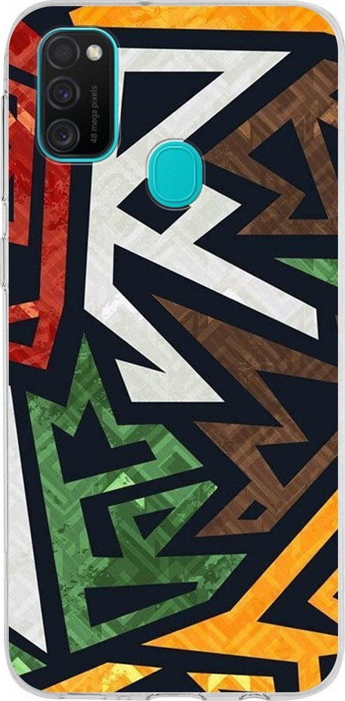 Samsung Galaxy M21 Kapak Soyut Grafiti Tasarımlı Şeffaf Silikon Kılıf
