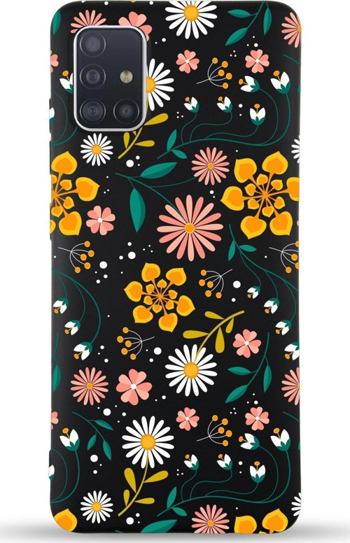 Samsung Galaxy M31S Uyumlu Lansman Kılıf Çiçek Tasarımlı Içi Kadife Kapak-Siyah