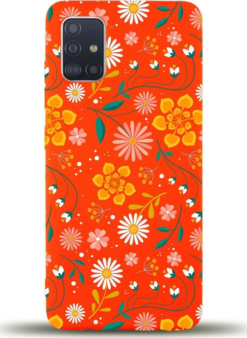 Samsung Galaxy M31S Uyumlu Lansman Kılıf Çiçek Tasarımlı Içi Kadife Kapak-Turuncu