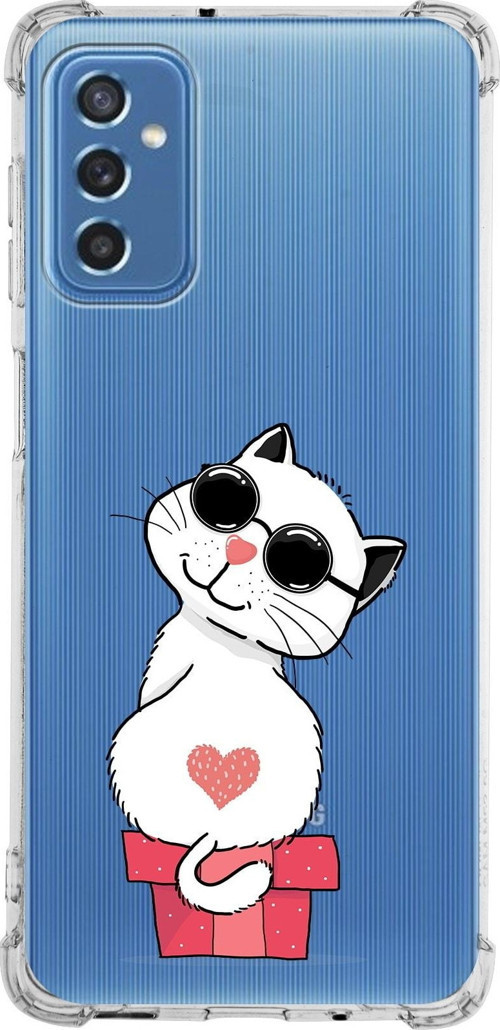 Samsung Galaxy M52 Köşe Korumalı Antişok Kapak Coolcat Tasarımlı Şeffaf Silikon Kılıf