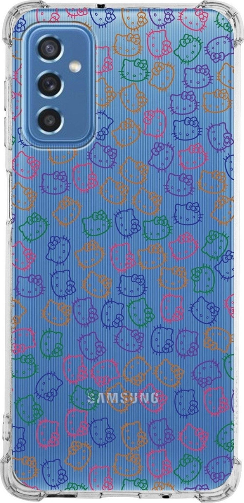 Samsung Galaxy M52 Köşe Korumalı Antişok Kapak Hello Kitty Tasarımlı Şeffaf Silikon Kılıf