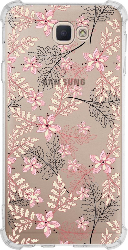 Samsung Galaxy J7 Prime Köşe Korumalı Antişok Kapak Floral Kırmızı Tasarımlı Şeffaf Kılıf