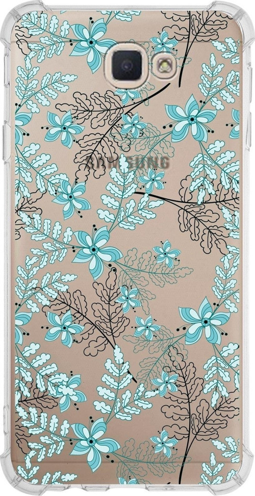 Samsung Galaxy J7 Prime Köşe Korumalı Antişok Kapak Floral Su Yeşili Tasarımlı Şeffaf Kılıf