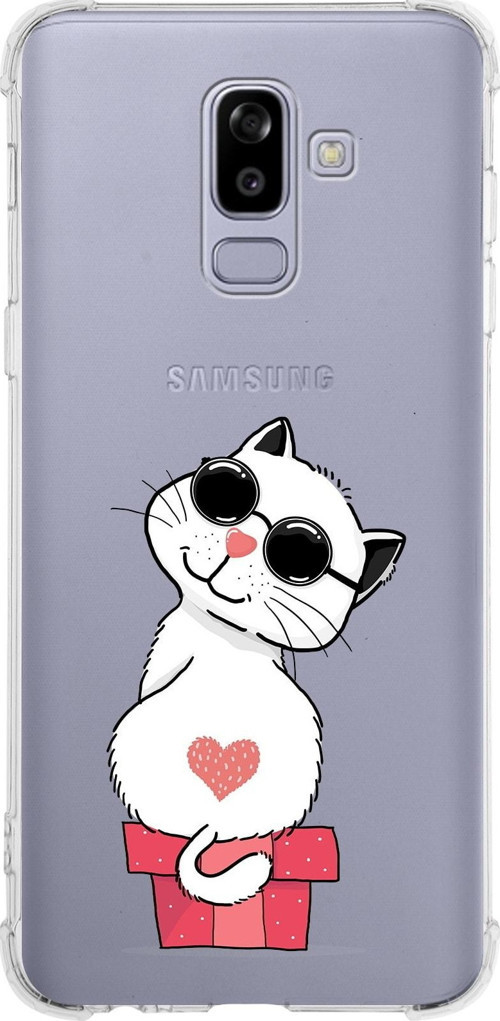 Samsung Galaxy J8 (2018) Köşe Korumalı Antişok Kapak Coolcat Tasarımlı Şeffaf Silikon Kılıf