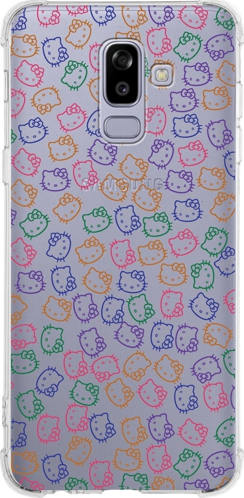 Samsung Galaxy J8 (2018) Köşe Korumalı Antişok Kapak Hello Kitty Tasarımlı Şeffaf Silikon Kılıf