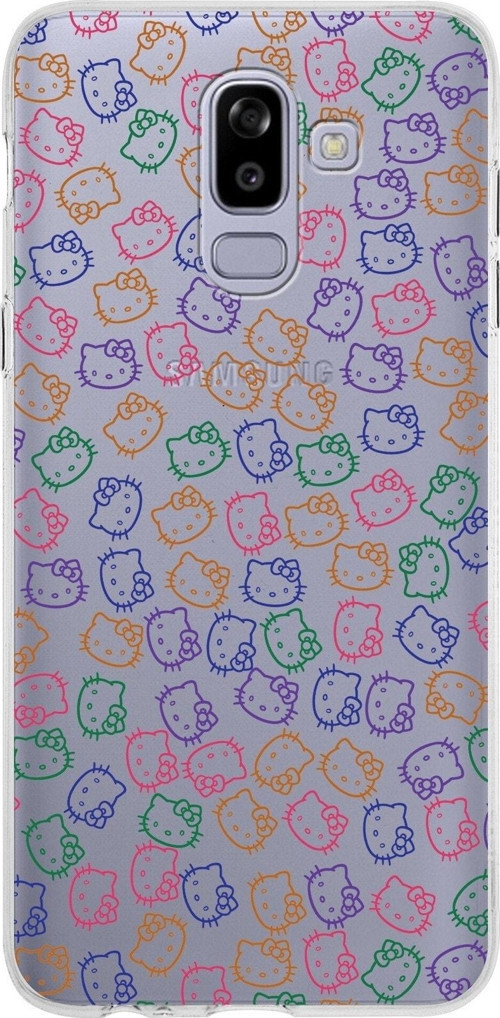 Samsung Galaxy J8 Kapak Hello Kitty Tasarımlı Şeffaf Silikon Kılıf