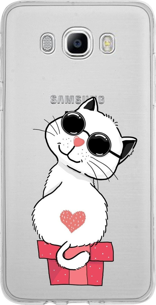 Samsung Galaxy J7 2016 Kapak Cool Cat Tasarımlı Şeffaf Silikon Kılıf