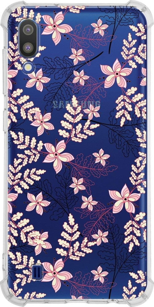 Samsung Galaxy M10 Köşe Korumalı Antişok Kapak Floral Kırmızı Tasarımlı Şeffaf Kılıf