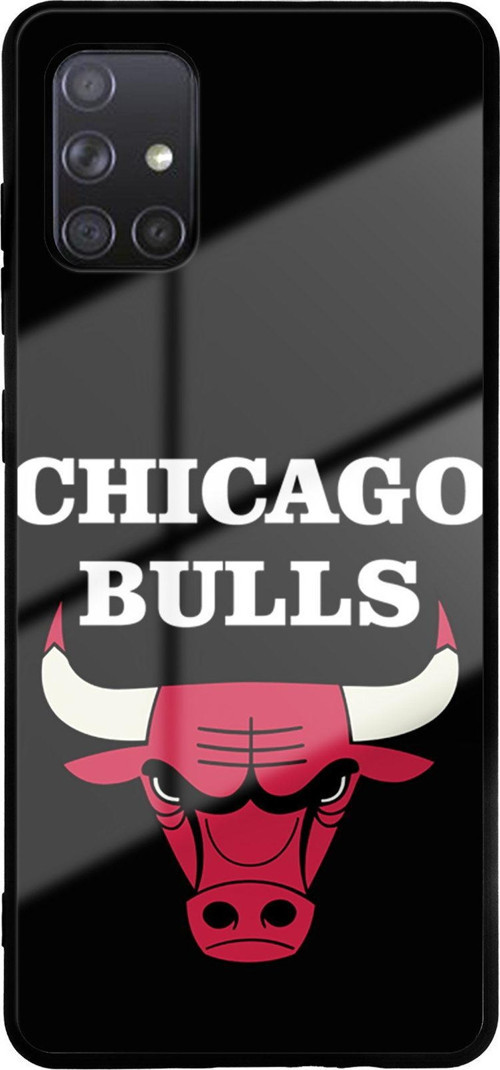 Samsung Galaxy A71 İle Uyumlu Silikon Arkası Cam Kapak Chicago Tasarımlı Cam Kılıf