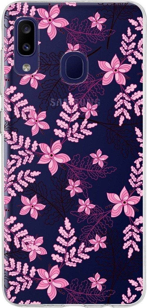Samsung Galaxy M10S Kapak Floral Pembe Tasarımlı Şeffaf Silikon Kılıf