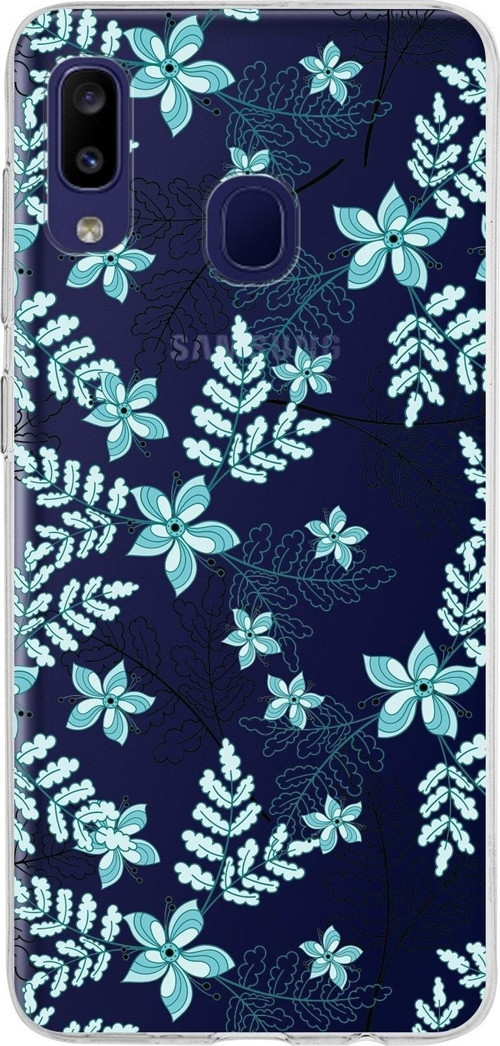 Samsung Galaxy M10S Kapak Floral Su Yeşili Tasarımlı Şeffaf Silikon Kılıf
