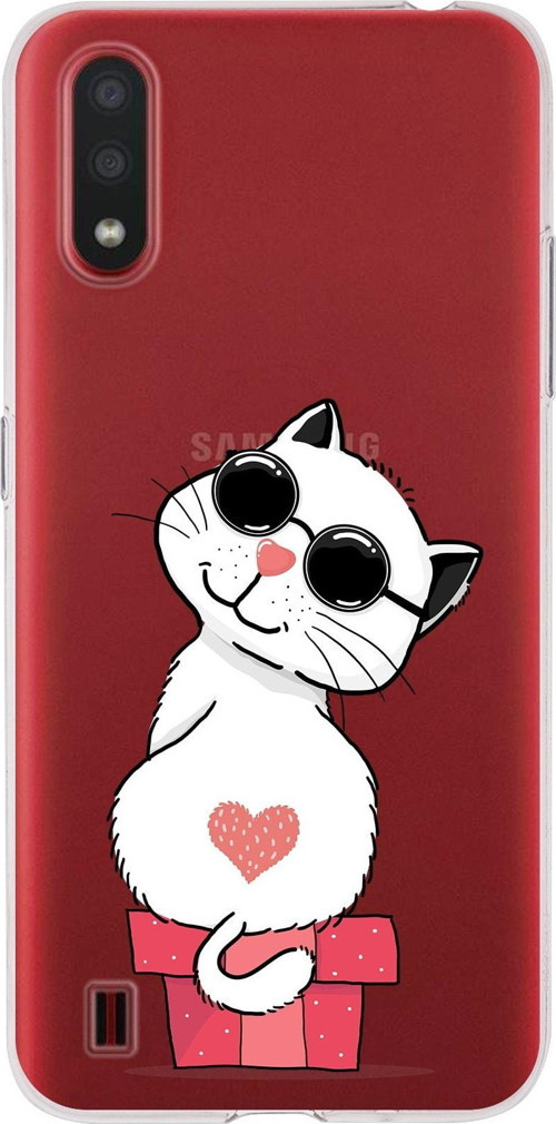 Samsung Galaxy A01 Uyumlu Kapak Cool Cat Tasarımlı Şeffaf Silikon Kılıf