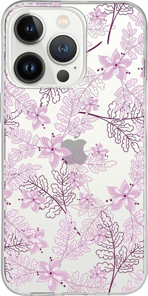 Iphone 13 Promax Uyumlu Kapak Floral Pudra Tasarımlı Şeffaf Silikon Kılıf