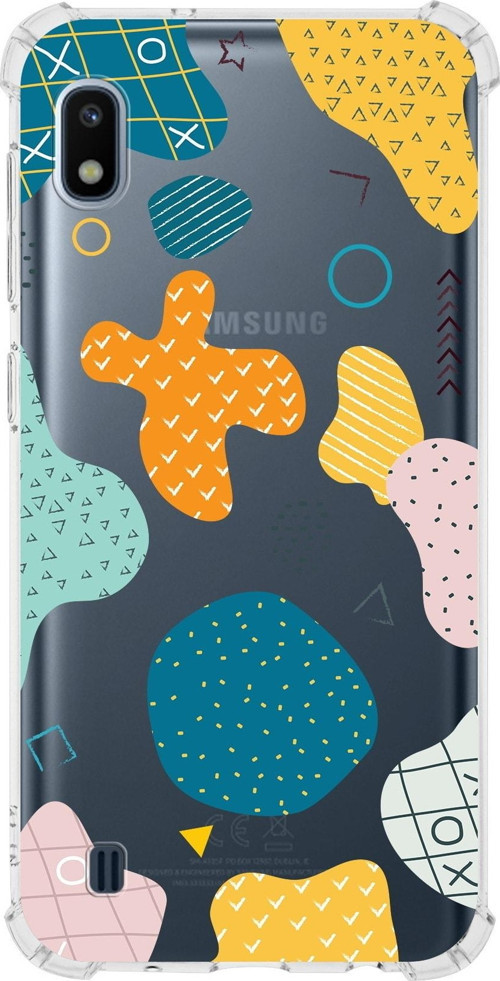 Samsung Galaxy A10 Uyumlu Köşe Korumalı Antişok Kapak Geometrik Şekiller Tasarımlı Şeffaf Kılıf
