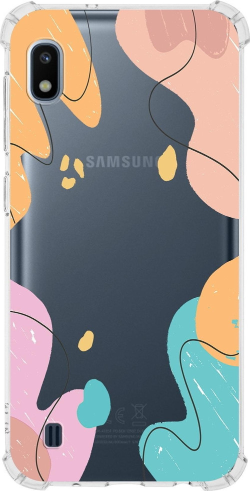 Samsung Galaxy A10 Uyumlu Köşe Korumalı Antişok Kapak Karışık Renkler Tasarımlı Şeffaf Kılıf