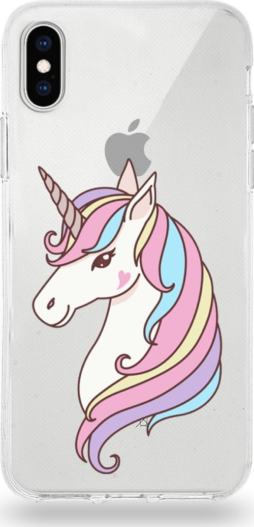 Apple Iphone Xs Uyumlu Kapak Unicorn Tasarımlı Şeffaf Silikon Kılıf