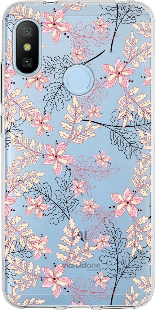 Xiaomi Mi A2 Lite Uyumlu Kapak Floral Kırmızı Tasarımlı Şeffaf Silikon Kılıf