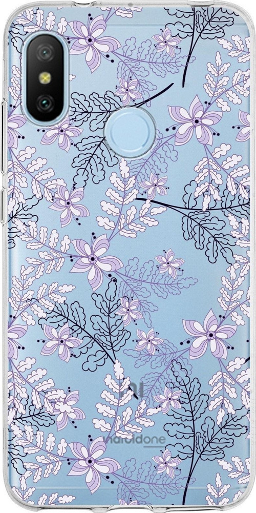 Xiaomi Mi A2 Lite Uyumlu Kapak Floral Lila Tasarımlı Şeffaf Silikon Kılıf