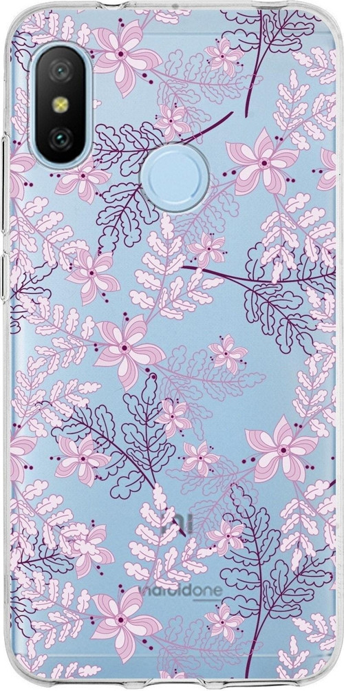 Xiaomi Mi A2 Lite Uyumlu Kapak Floral Pudra Tasarımlı Şeffaf Silikon Kılıf