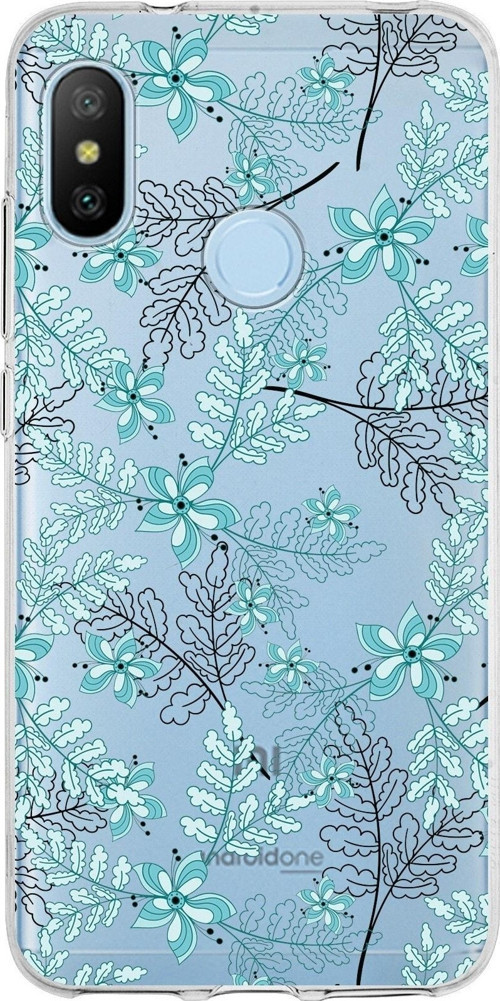 Xiaomi Mi A2 Lite Uyumlu Kapak Floral Su Yeşili Tasarımlı Şeffaf Silikon Kılıf