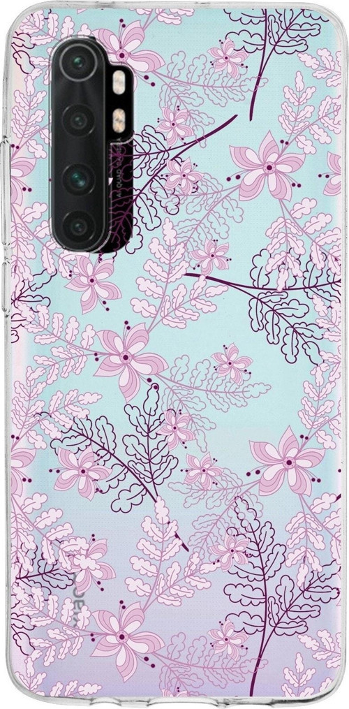 Xiaomi Mi Note 10 Lite Uyumlu Kapak Floral Pudra Tasarımlı Şeffaf Silikon Kılıf