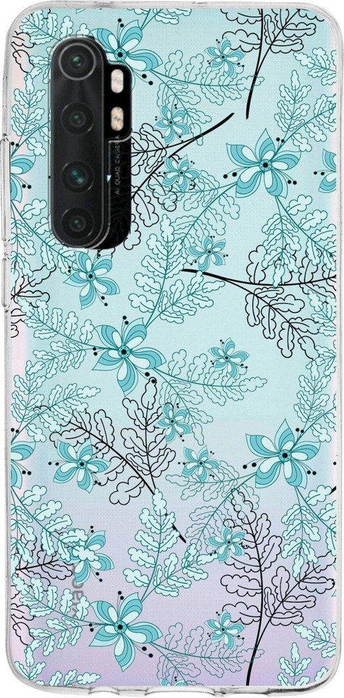 Xiaomi Mi Note 10 Lite Uyumlu Kapak Floral Su Yeşili Tasarımlı Şeffaf Silikon Kılıf