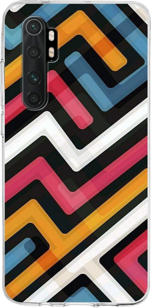 Xiaomi Mi Note 10 Lite Uyumlu Kapak Labirent Grafiti Tasarımlı Şeffaf Silikon Kılıf