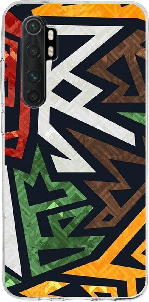 Xiaomi Mi Note 10 Lite Uyumlu Kapak Soyut Grafiti Tasarımlı Şeffaf Silikon Kılıf