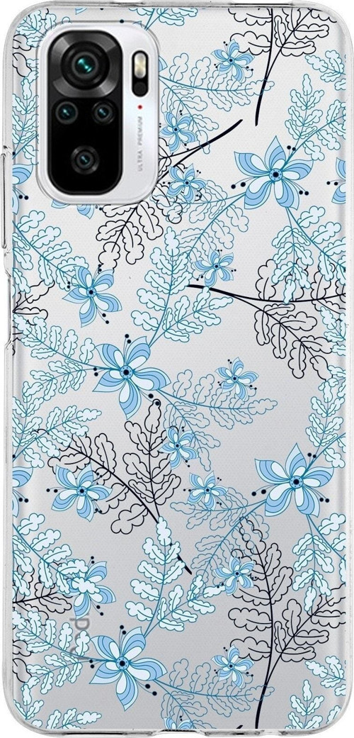 Xiaomi Redmi Note 10S Uyumlu Kapak Floral Mavi Tasarımlı Şeffaf Silikon Kılıf