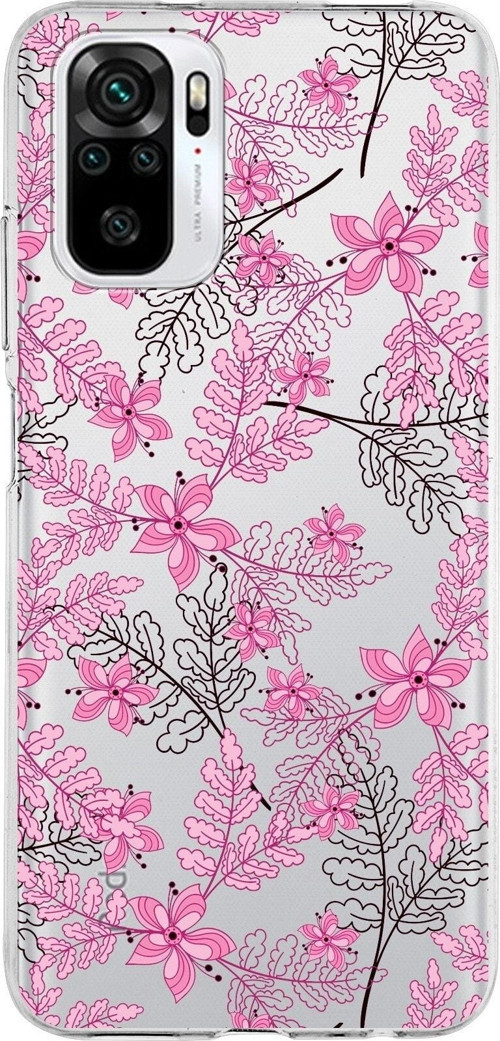 Xiaomi Redmi Note 10S Uyumlu Kapak Floral Pembe Tasarımlı Şeffaf Silikon Kılıf